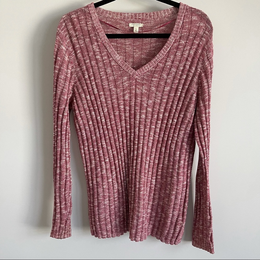Sonoma Red & White Threaded Knit Sweater Top Women’s Size Large Long Sleeves